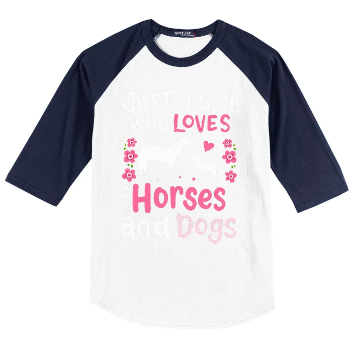 Horse Just a Girl Who Loves Horses and Dogs Funny Gift Baseball Sleeve Shirt