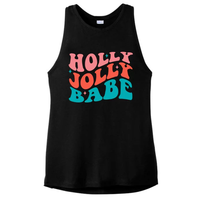 Holly Jolly Babe Retro Christmas Ladies Tri-Blend Wicking Tank