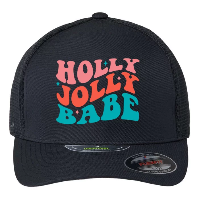 Holly Jolly Babe Retro Christmas Flexfit Unipanel Trucker Cap