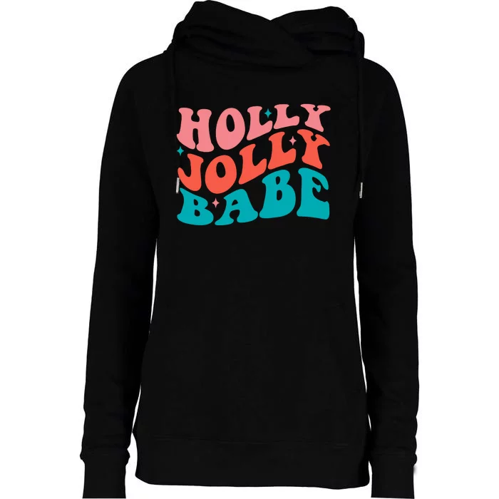 Holly Jolly Babe Retro Christmas Womens Funnel Neck Pullover Hood