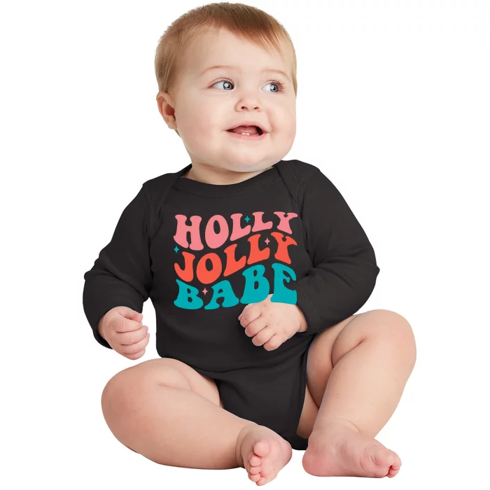 Holly Jolly Babe Retro Christmas Baby Long Sleeve Bodysuit