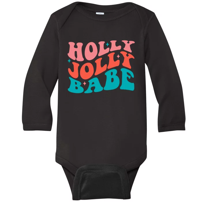 Holly Jolly Babe Retro Christmas Baby Long Sleeve Bodysuit