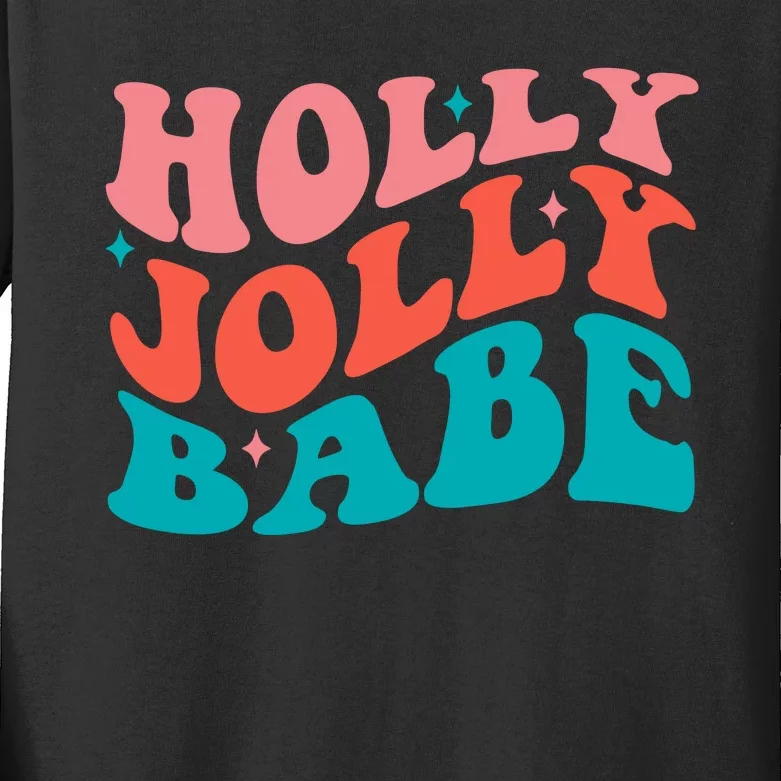 Holly Jolly Babe Retro Christmas Kids Long Sleeve Shirt