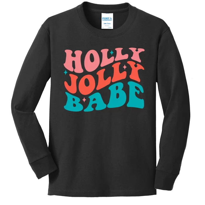 Holly Jolly Babe Retro Christmas Kids Long Sleeve Shirt