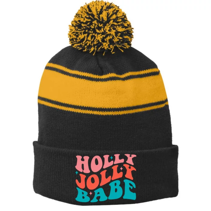 Holly Jolly Babe Stripe Pom Pom Beanie