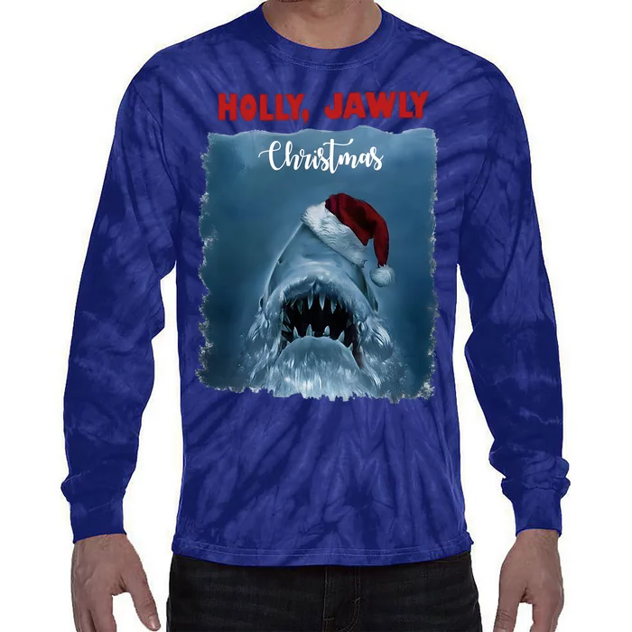 Holly Jawly Christmas Shark Horror Holiday Season Tie-Dye Long Sleeve Shirt