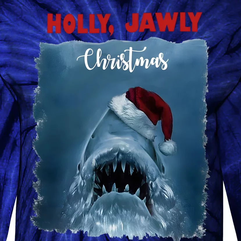 Holly Jawly Christmas Shark Horror Holiday Season Tie-Dye Long Sleeve Shirt