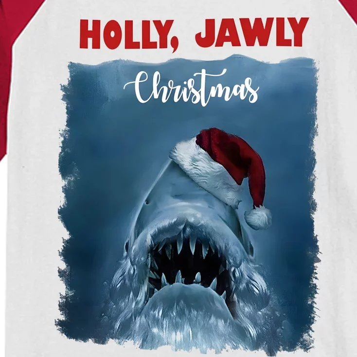 Holly Jawly Christmas Shark Horror Holiday Season Kids Colorblock Raglan Jersey