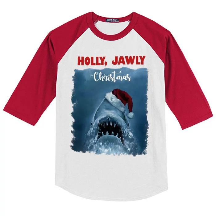 Holly Jawly Christmas Shark Horror Holiday Season Kids Colorblock Raglan Jersey