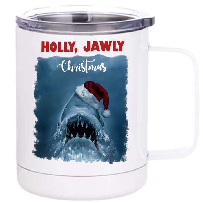 Holly Jawly Christmas Shark Horror Holiday Season Front & Back 12oz Stainless Steel Tumbler Cup