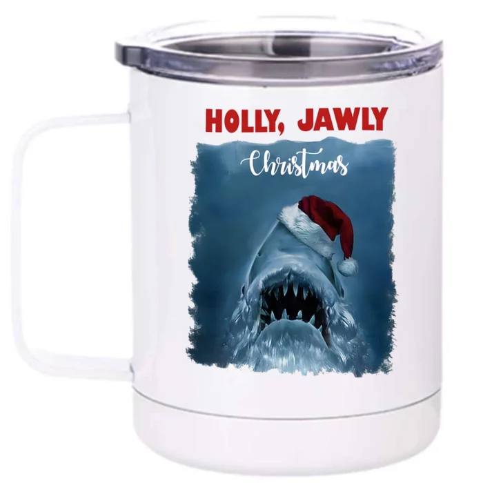 Holly Jawly Christmas Shark Horror Holiday Season Front & Back 12oz Stainless Steel Tumbler Cup