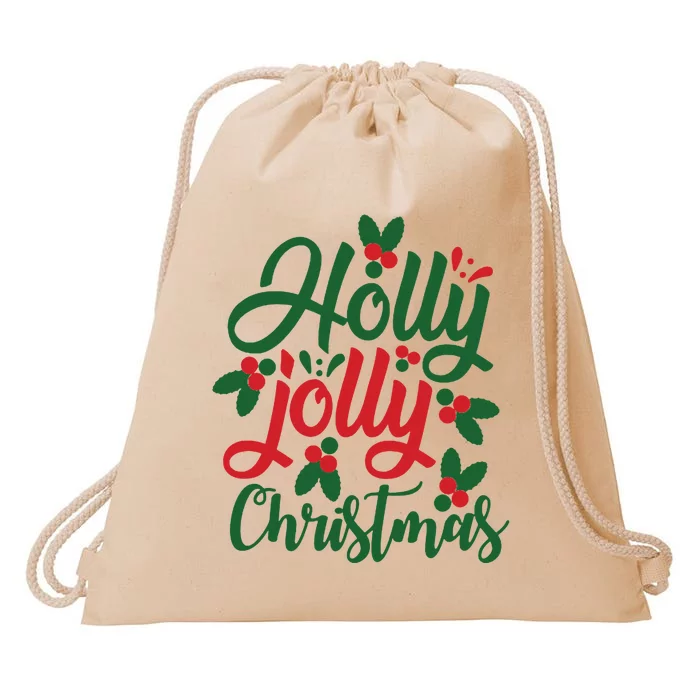 Holly Jolly Christmas Festive Gift Drawstring Bag