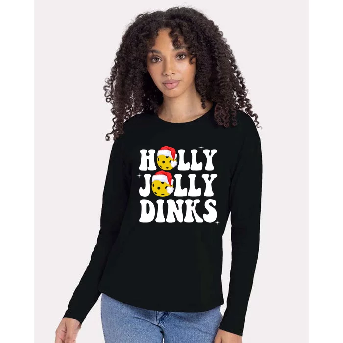 Holly Jolly Dinks Pickleball Christmas Womens Cotton Relaxed Long Sleeve T-Shirt