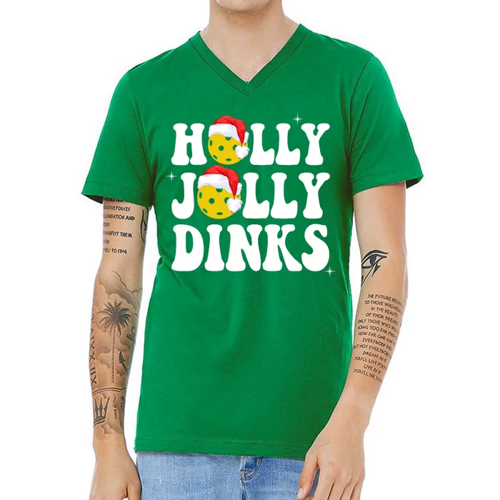 Holly Jolly Dinks Pickleball Christmas V-Neck T-Shirt