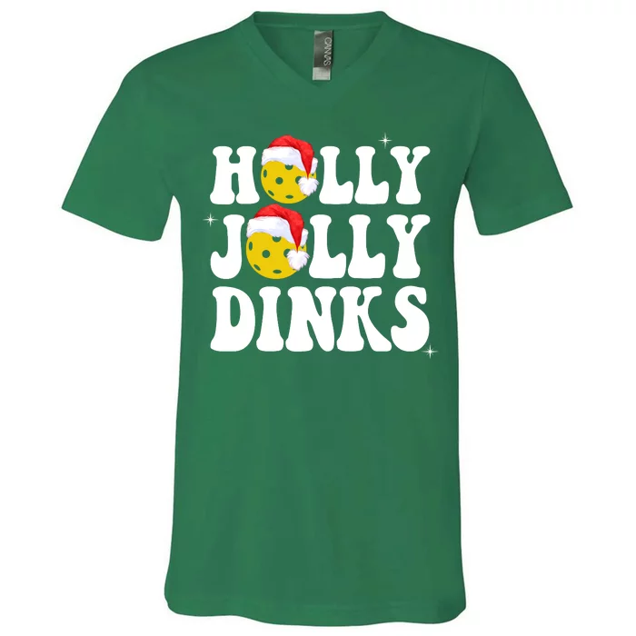 Holly Jolly Dinks Pickleball Christmas V-Neck T-Shirt