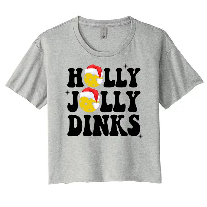 Holly Jolly Dinks Pickleball Christmas Women's Crop Top Tee