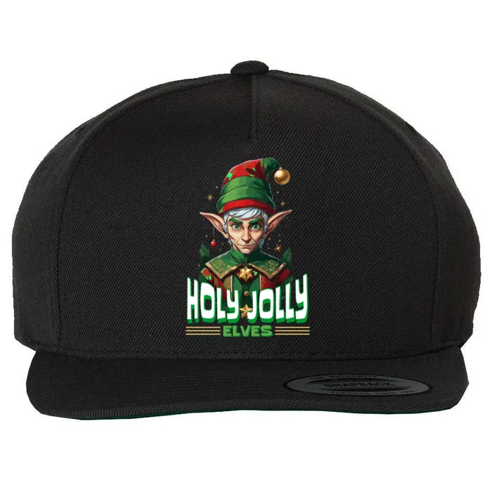 Holly Jolly Elves Funny Christmas Elf Wool Snapback Cap