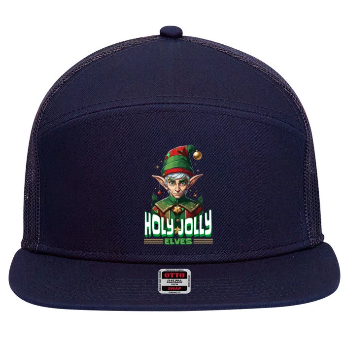 Holly Jolly Elves Funny Christmas Elf 7 Panel Mesh Trucker Snapback Hat