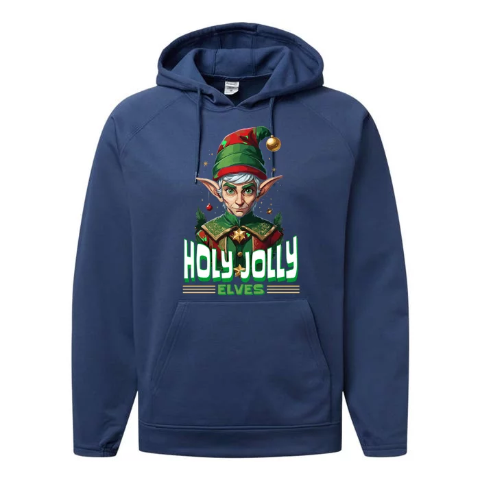 Holly Jolly Elves Funny Christmas Elf Performance Fleece Hoodie