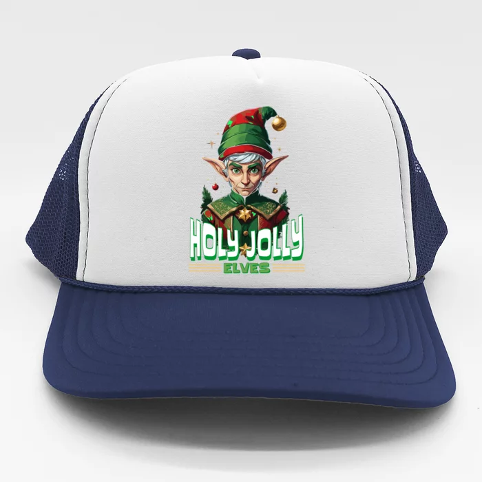 Holly Jolly Elves Funny Christmas Elf Trucker Hat