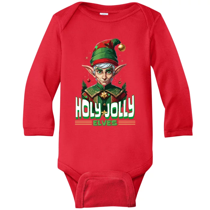 Holly Jolly Elves Funny Christmas Elf Baby Long Sleeve Bodysuit