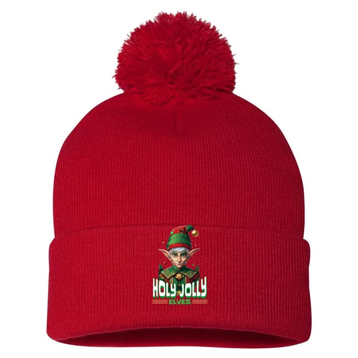 Holly Jolly Elves Funny Christmas Elf Pom Pom 12in Knit Beanie