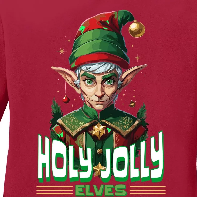 Holly Jolly Elves Funny Christmas Elf Ladies Long Sleeve Shirt