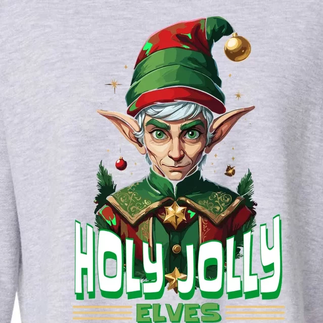 Holly Jolly Elves Funny Christmas Elf Cropped Pullover Crew