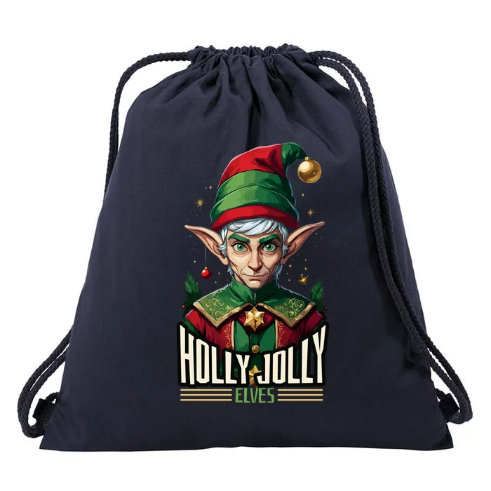 Holly Jolly Elves Drawstring Bag