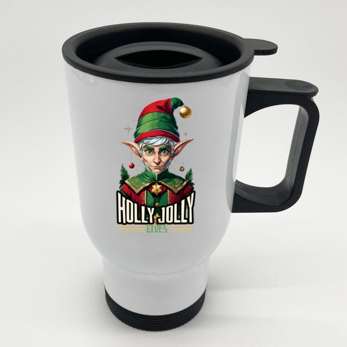 Holly Jolly Elves Front & Back Stainless Steel Travel Mug