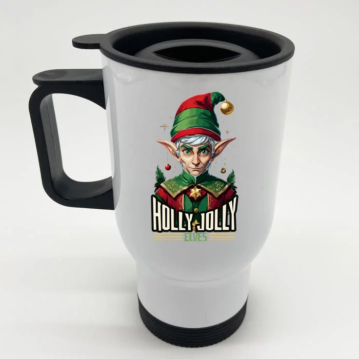 Holly Jolly Elves Front & Back Stainless Steel Travel Mug