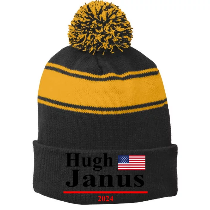 Hugh Janus Funny Presidential Election President 2024 Stripe Pom Pom Beanie