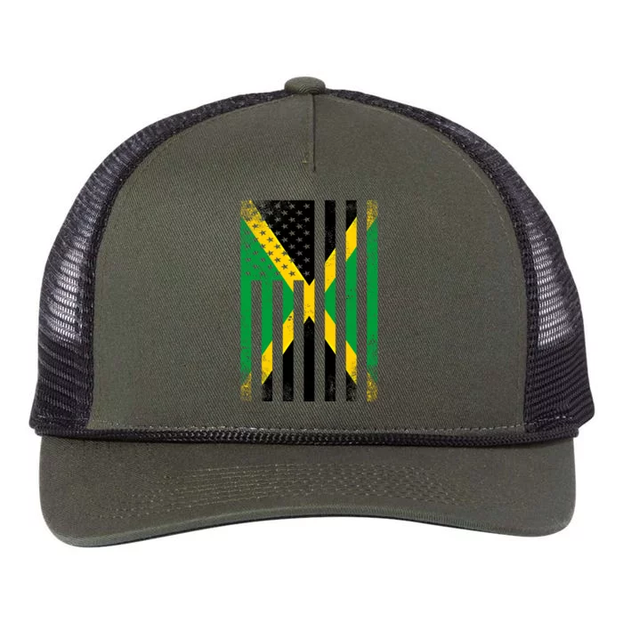 Half Jamaican Flag Vintage American Inside Me Usa Gift Retro Rope Trucker Hat Cap