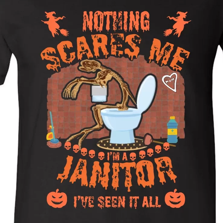 HALLOWEEN JANITORSJANITOR FUNNY HALLOWEEN SAYINGS V-Neck T-Shirt