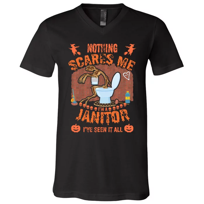 HALLOWEEN JANITORSJANITOR FUNNY HALLOWEEN SAYINGS V-Neck T-Shirt