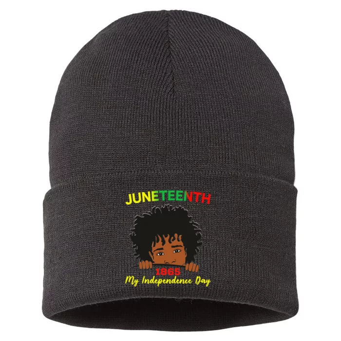 Happy Juneteenth Independence Teen Afro Locs Black Sustainable Knit Beanie