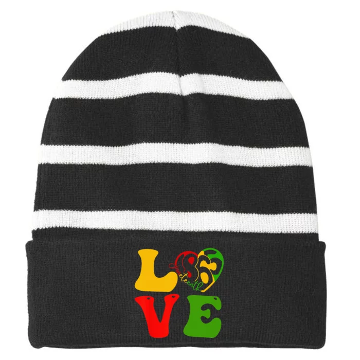 Happy Juneteenth Is My Independence Day Love Black Striped Beanie with Solid Band