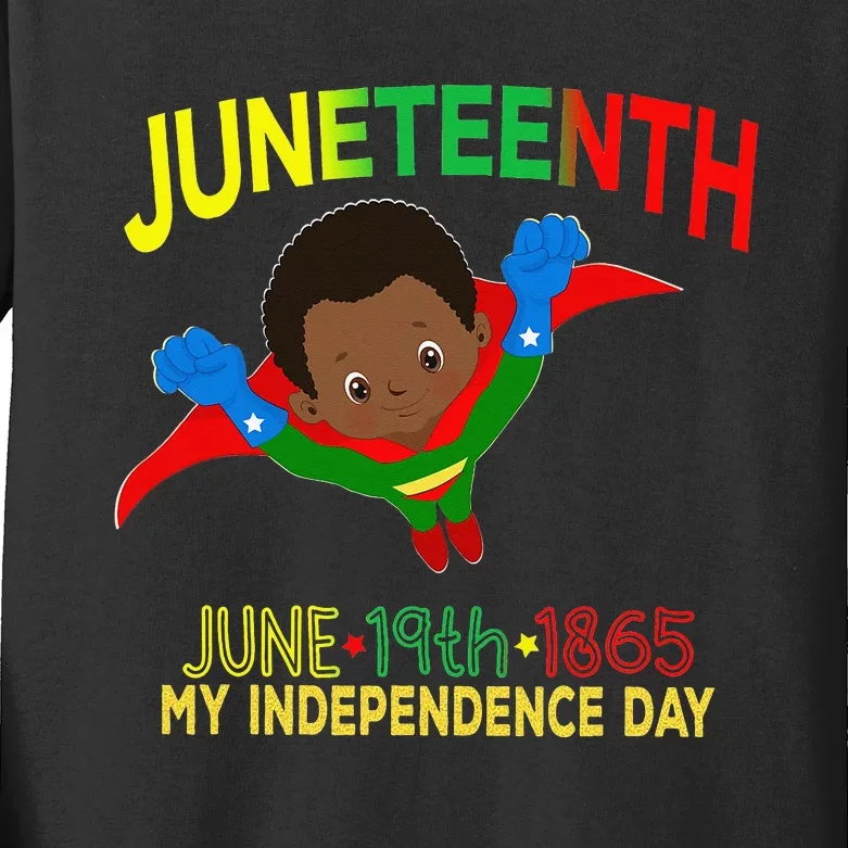 Happy Juneteenth Is My Independence Day Super Hero Black Kids Long Sleeve Shirt