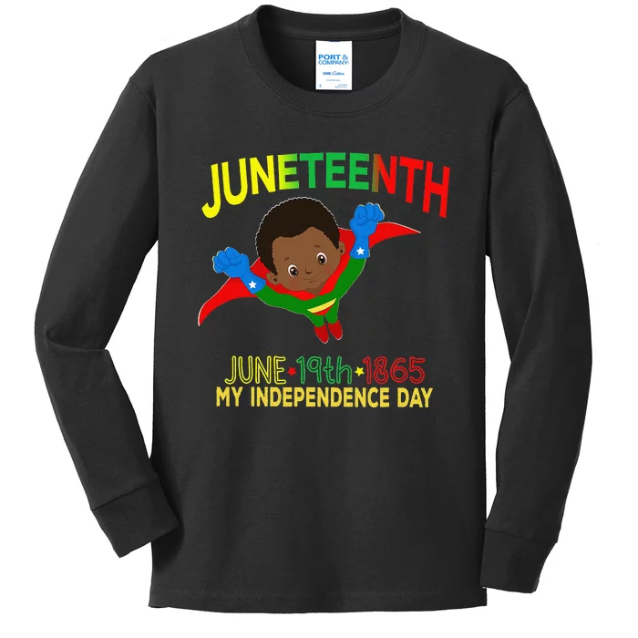 Happy Juneteenth Is My Independence Day Super Hero Black Kids Long Sleeve Shirt