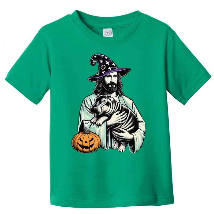 Halloween Jesus Loves Moo Deng Baby Hippo – Funny Wizard Mem Toddler T-Shirt