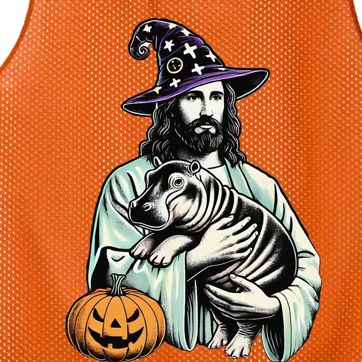 Halloween Jesus Loves Moo Deng Baby Hippo – Funny Wizard Mem Mesh Reversible Basketball Jersey Tank