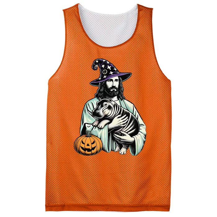 Halloween Jesus Loves Moo Deng Baby Hippo – Funny Wizard Mem Mesh Reversible Basketball Jersey Tank