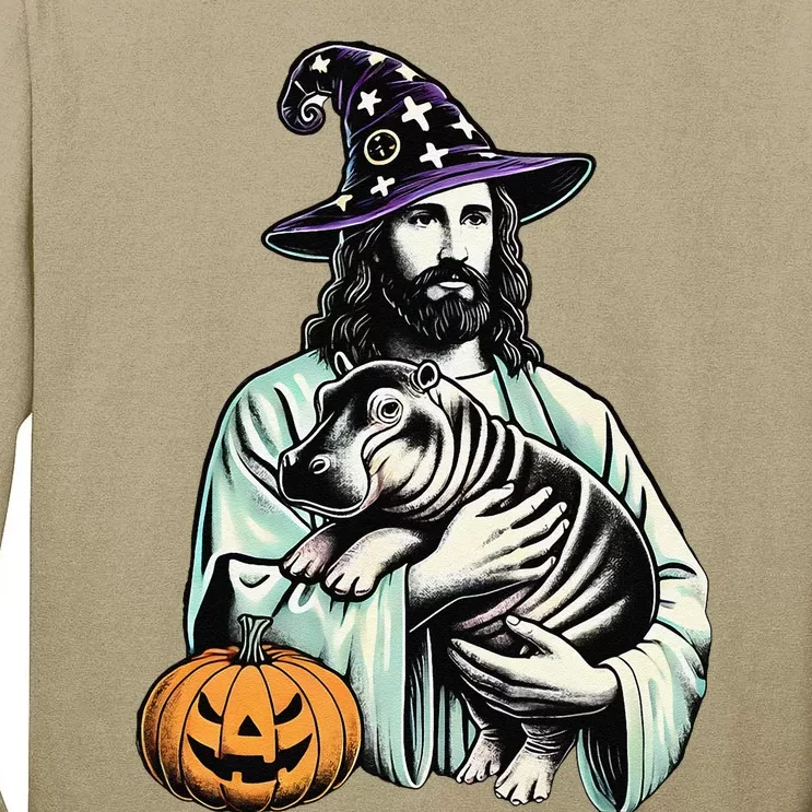 Halloween Jesus Loves Moo Deng Baby Hippo – Funny Wizard Mem Tall Long Sleeve T-Shirt