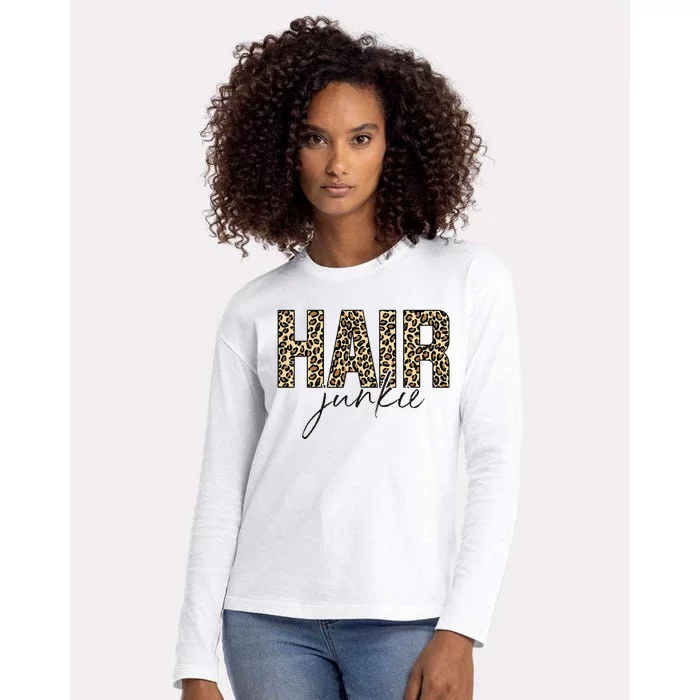 Hair Junkie Leopard Hair Hairdresser Hairstylist Womens Cotton Relaxed Long Sleeve T-Shirt