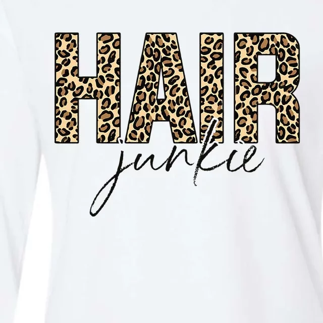 Hair Junkie Leopard Hair Hairdresser Hairstylist Womens Cotton Relaxed Long Sleeve T-Shirt