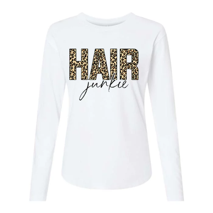 Hair Junkie Leopard Hair Hairdresser Hairstylist Womens Cotton Relaxed Long Sleeve T-Shirt