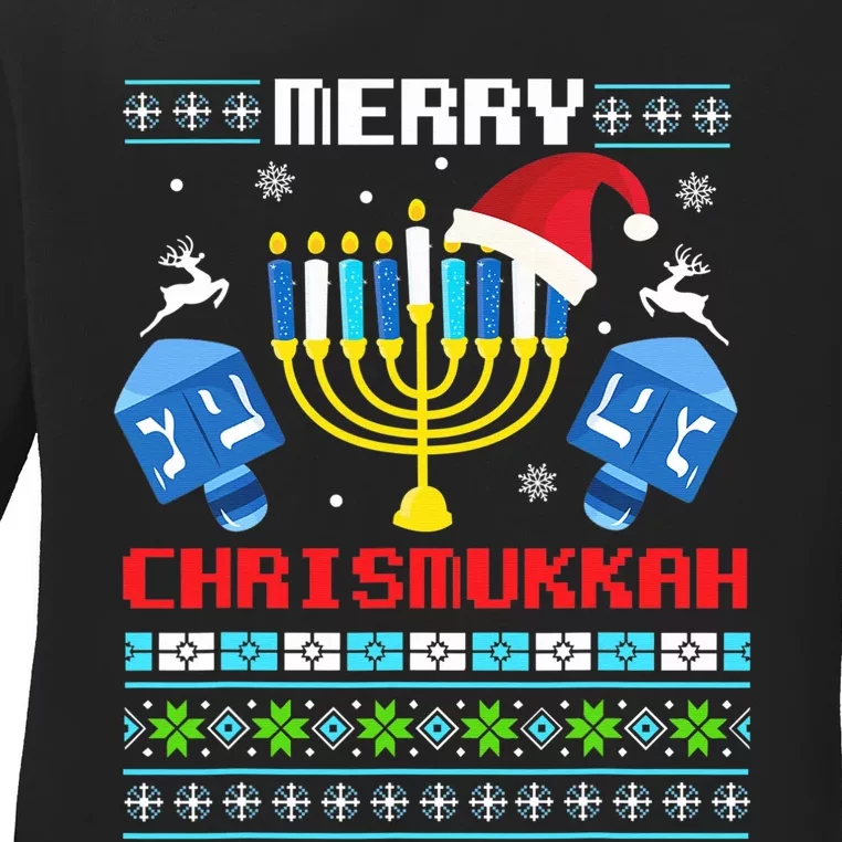 Hanukkah Jewish Merry Christmas Chrismukkah Ugly Sweater Ladies Long Sleeve Shirt