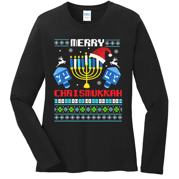 Hanukkah Jewish Merry Christmas Chrismukkah Ugly Sweater Ladies Long Sleeve Shirt