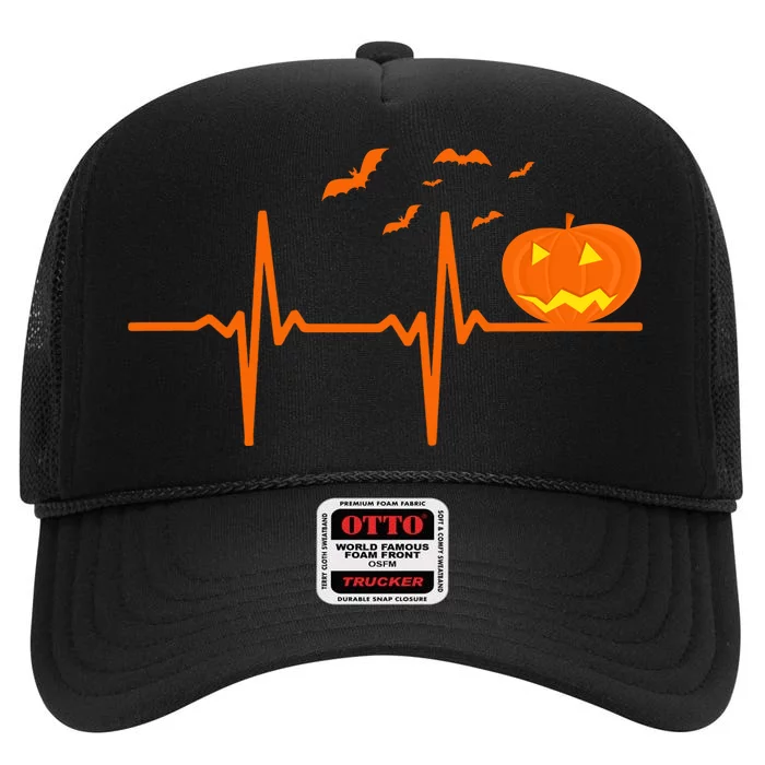 Halloween Jack O Lantern Pulse Heart Beat High Crown Mesh Trucker Hat