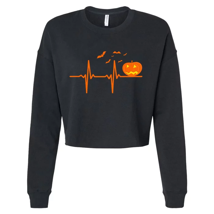 Halloween Jack O Lantern Pulse Heart Beat Cropped Pullover Crew